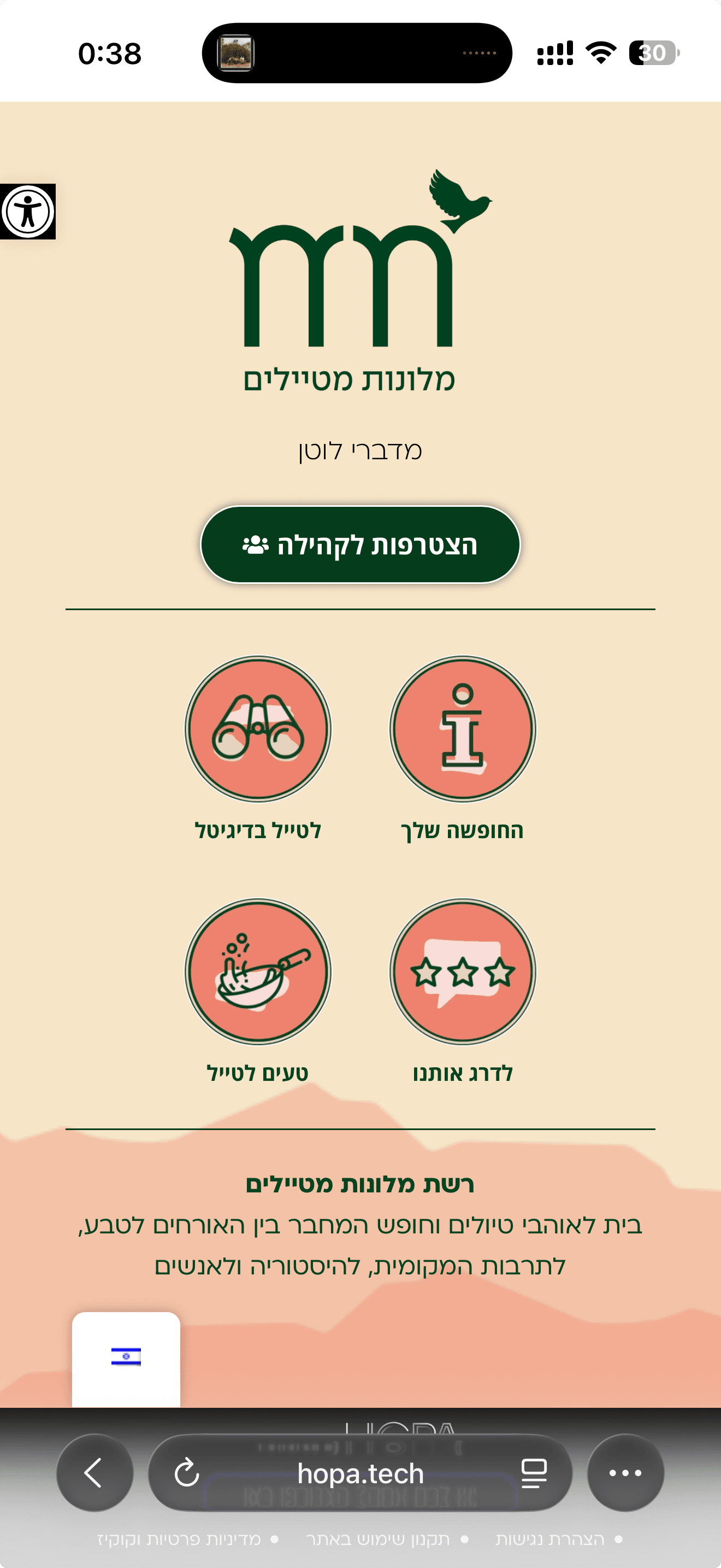 פרופיל הופה של מלון מטיילים מדברי לוטן - דוגמה חיה